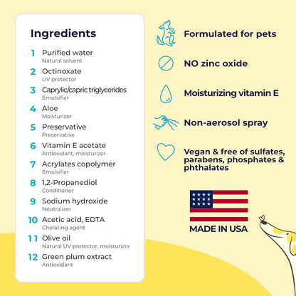 Dog Sunscreen SPF 30, No Zinc Oxide, Safe for Dogs & Cats